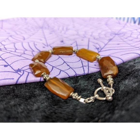 Bracelet Faceted (Brown / Root Beer / Amber) Yellow Chalcedony and Silver - Picture 2 of 10